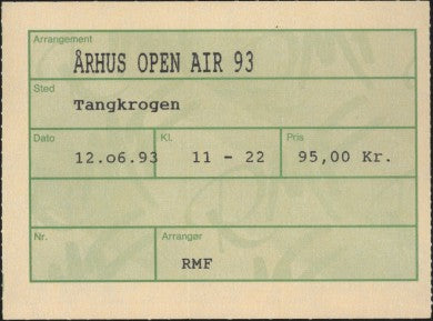billet – Lars H.U.G. – Tangkrogen, Open Air 1993, Århus